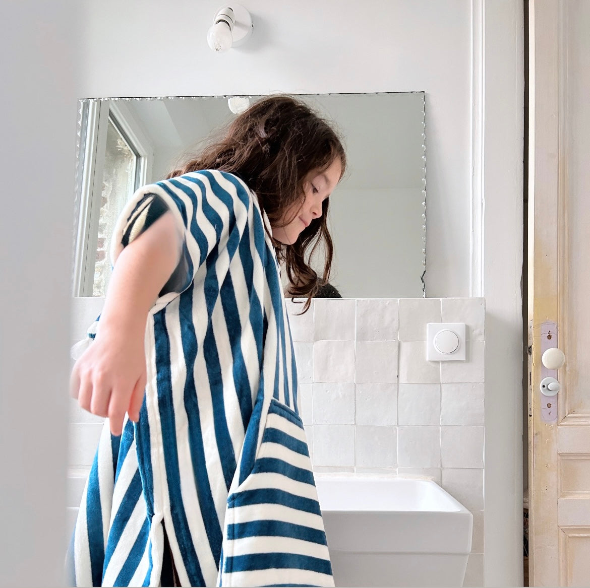 Poncho de bain rayures bleu