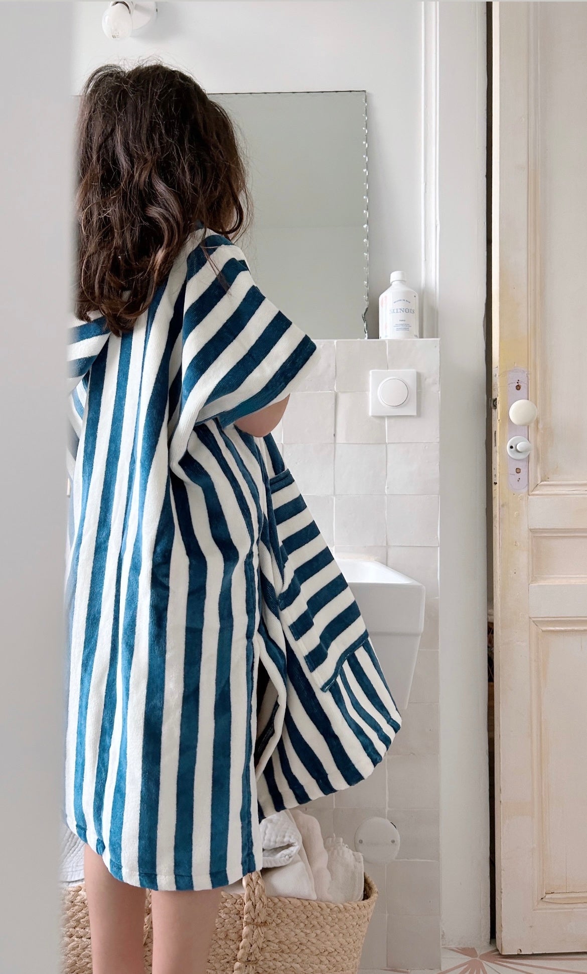 Poncho de bain rayures bleu