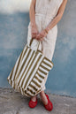 Sac cabas rayures Olive / Greige