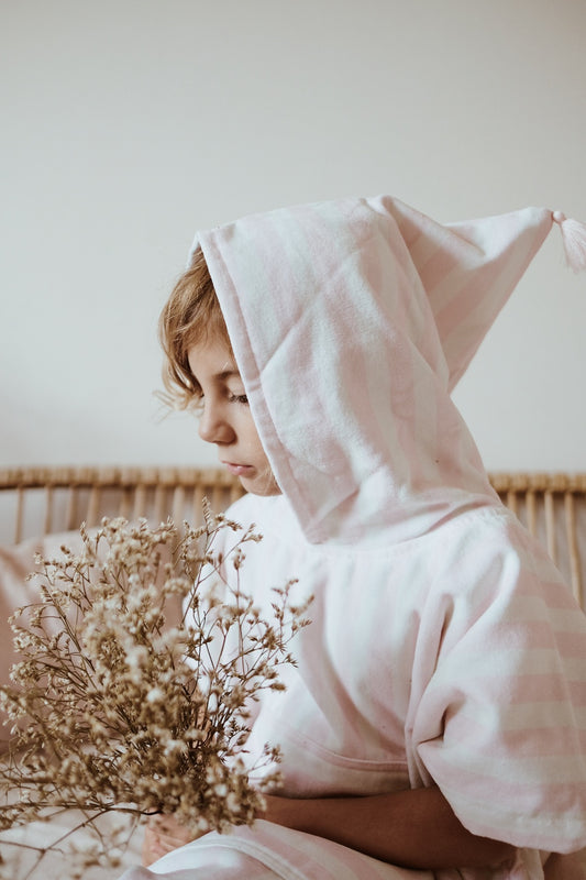 Poncho de bain rayures rose clair